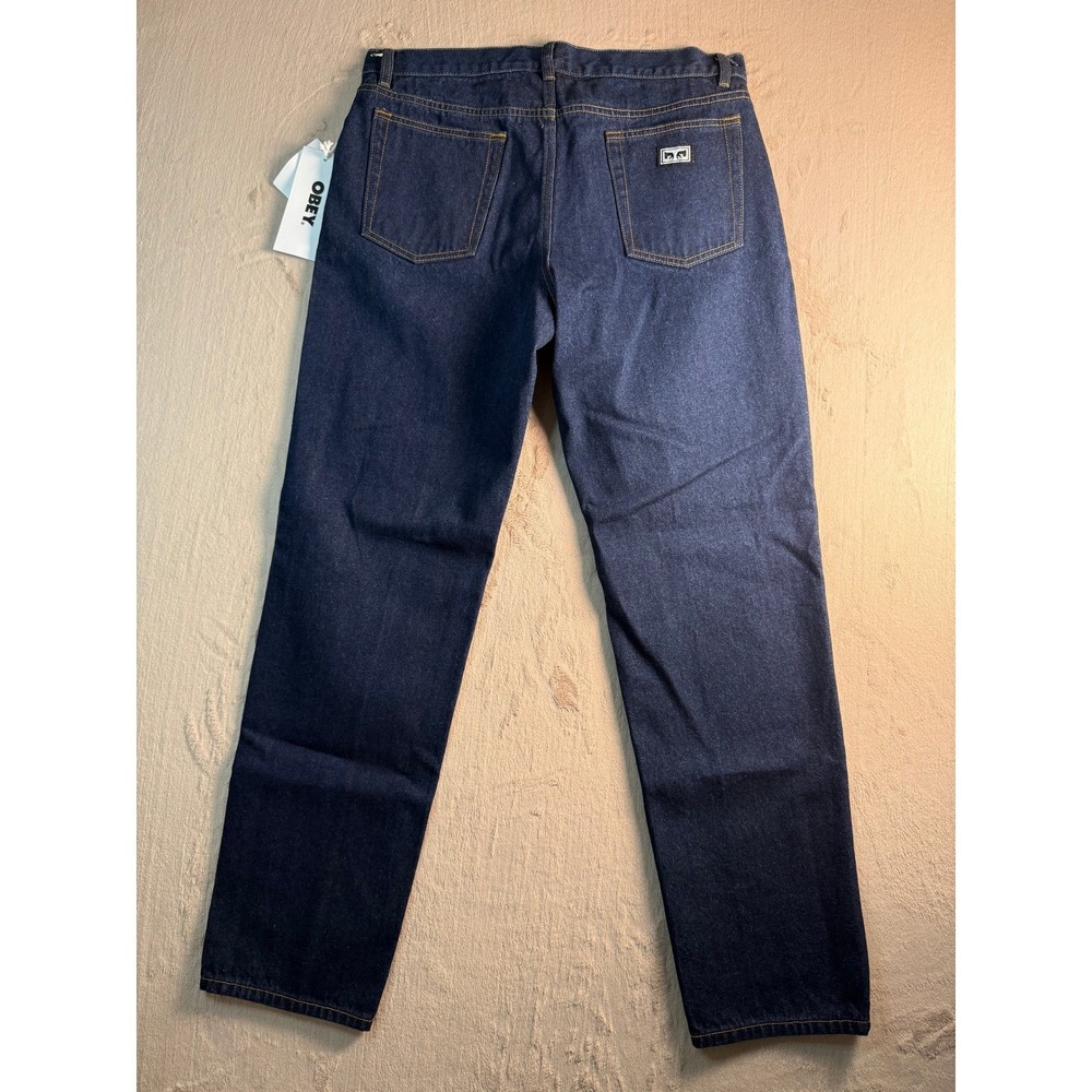 OBEY Hardwork NEW Mens Jeans Blue‎ Tappered Straight Wide Leg Denim Pants